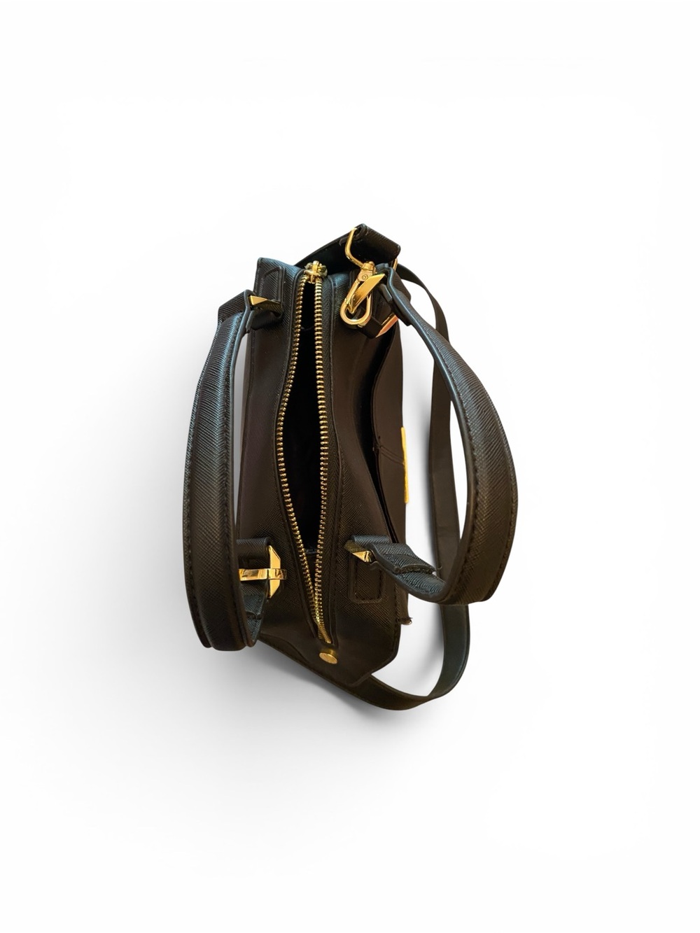 Steve Madden Black Leather Top-Handle Crossbody Bag with Gold Accents - Picture 5 of 15